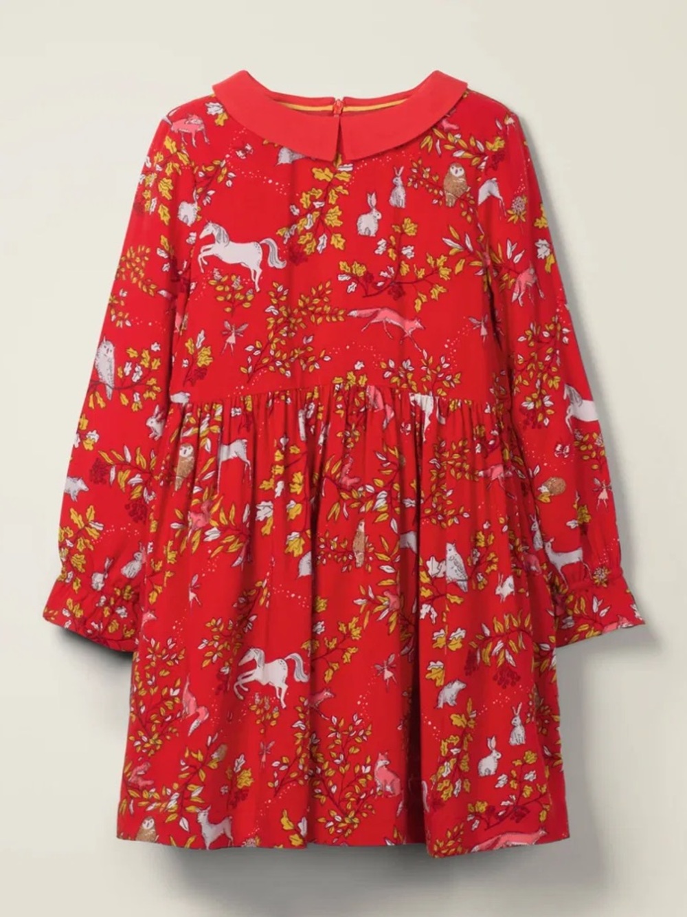 Mini Boden Woodland Printed Peter Pan Collar Dress Forest Creatures Unicorn